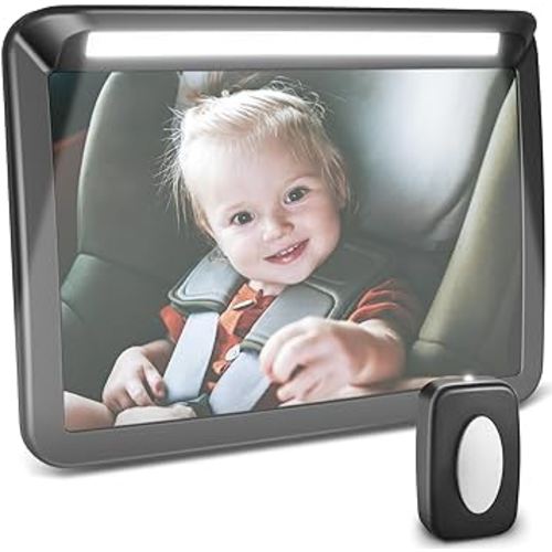 Zacro Baby Car Mirror with Night Light, Safety Rear Facing Car Seat Mirror with Remote Control, 3 Brightness Baby Mirror for Car, Shatterproof Car Mirror Baby Rear Facing Seat, 360° Rotatable
