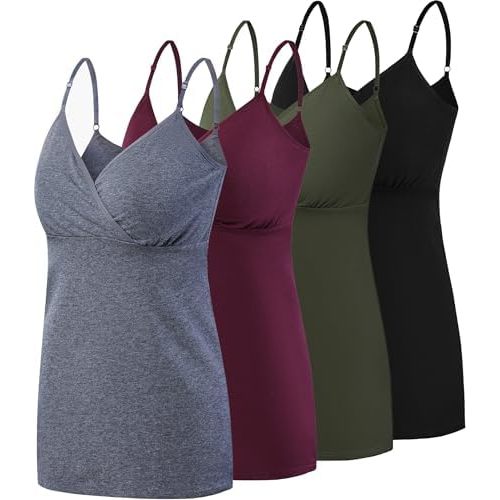 SUIEK 4 Pack Nursing Tank Tops Maternity Cotton Cami Breastfeeding Sleep Bralette