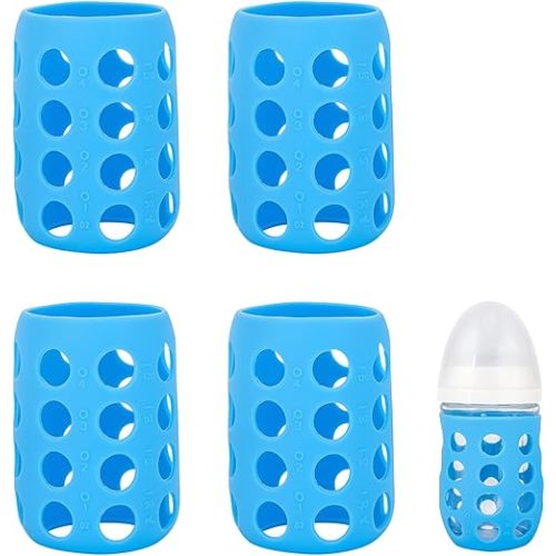 4 Pack Silicone Sleeves Compatible with Gulicola Glass Bottle, Silicone Sleeves for Glass Bottle, Soft and Flexible, Protect Bottles from Drops and Cracks, with Built-in Marking, Blue