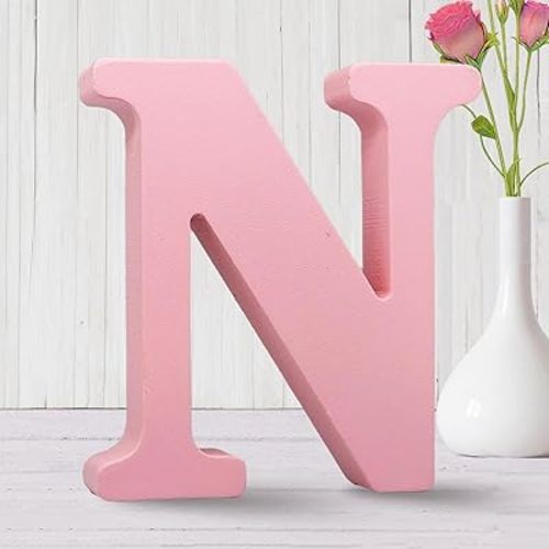 AOCEAN 6 Inch Pink Wood Letters Unfinished Wooden Letters for Wall MAGA Decorative Standing Letters Slices Sign Board for Crafts Christmas Decoration Home Party Projects (N)