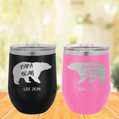 Papa Bear & Mama Bear Stainless Steel Wine Tumbler Set of 2-New Parent Gift-Gift for her/him-Gift for Expectant Parents