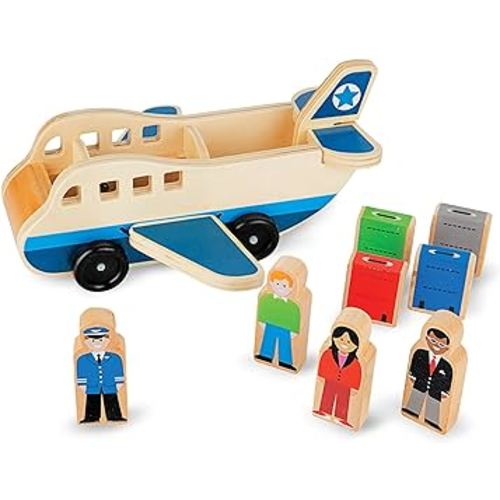 Melissa & Doug Wooden Airplane Play Set With 4 Play Figures and 4 Suitcases - Toy Airplane For Toddlers, Classic Wooden Toys For Kids