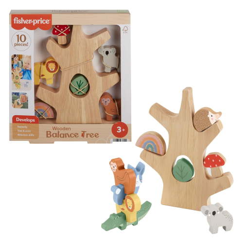 Fisher-Price Wooden Balance Tree Stacking Activity Toy, for Toddler Development Play, 10 Pieces