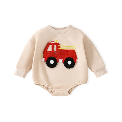 FIOMVA Baby Boy Sweatshirt Romper Fall Winter Clothes Outfits Sweater Onesie Long Sleeve Bubble Romper Bodysuit