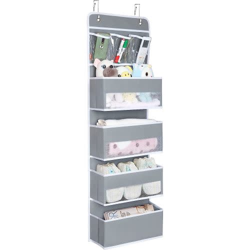 Univivi Door Hanging Organizer Nursery Closet Cabinet Baby Storage with 4 Large Pockets and 3 Small PVC Pockets for Cosmetics, Toys and Sundries (Grey) - 5-LAYER