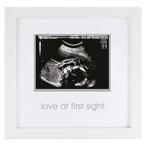 Pearhead Love at First Sight Sonogram Picture Frame, Gender Neutral Ultrasound Keepsake, Ideal Pregnancy Gift, Baby Shower and Nursery Decor, 4”x3” Photo Insert, White