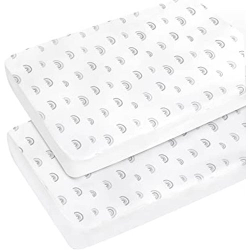 Pack n Play Sheets 2 Pack (27"x 39"x 5"), Mini Crib Sheets Set for Baby Girls Boys, Portable Playard Sheets, Ultra Soft Microfiber Pack n Play Mattress Cover Sheet, Rainbow