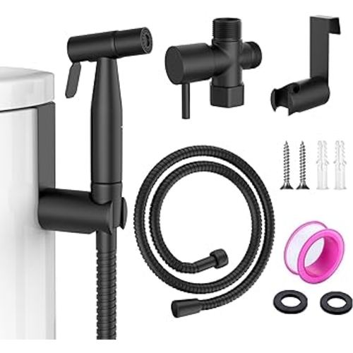 Bidet Sprayer for Toilet, Stainless Steel Handheld Sprayer Attachment with hose for Feminine Wash, Baby Diaper Cloth Washer and Shower Sprayer for Pet, Wall or Toilet Mount, Black