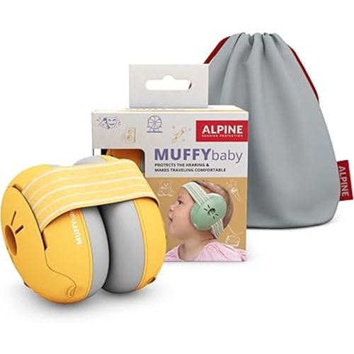 Alpine Muffy Baby Ear Protection for Babies and Toddlers up to 36 Months - CE & ANSI Certified - Noise Reduction Earmuffs - Comfortable Baby Headphones Against Hearing Damage & Improves Sleep - Yellow