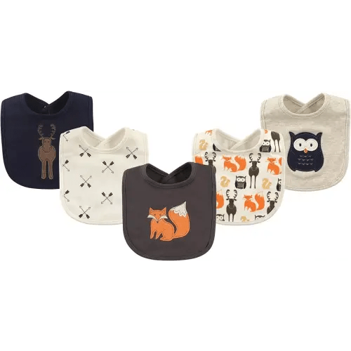 Hudson Baby Unisex Baby Cotton Bibs, Forest, One Size