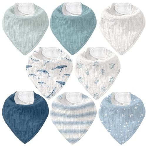 Muslin Baby Bibs 8 Pack, Baby Bandana Drool Bib for Drooling and Teething, Cotton Soft Absorbent for Girls Boys BC