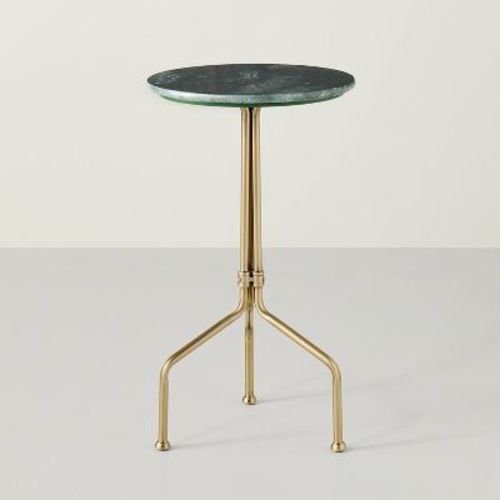 Marble and Brass Accent Side Drink Table - Green - Hearth & Hand™ with Magnolia: Farmhouse Round End Table, Iron Frame