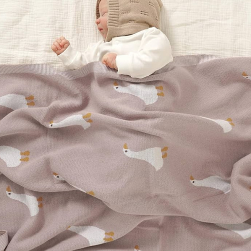 mimixiong Baby Blanket Knit Receiving Boys Girls Blanket Soft Cotton Neutral Blanke for Swaddle Crib Stroller with Cute Goose