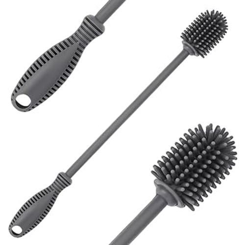 Silicone Bottle Cleaning Brush with Long Handle, 12.5" Water Bottle Cleaner for Baby Bottles, Hydro Flask, Sports Bottle, Vase, Glassware, Perfect for Smaller Diameter Bottle Openings (One Pack)