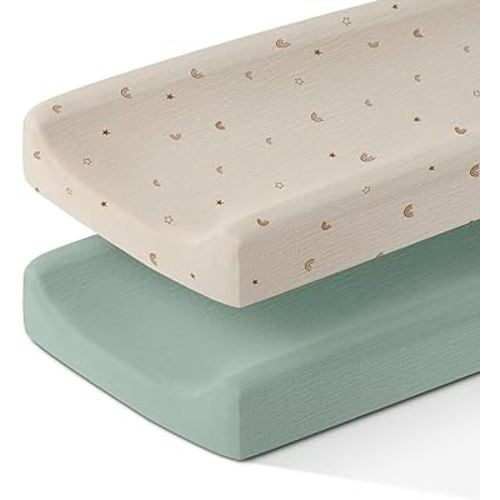 100% Cotton Muslin Changing Pad Cover for Boys Girls Baby 2 Pack, Soft and Breathable Diaper Change Table Sheets, Fit 32"x16" Contoured Pad