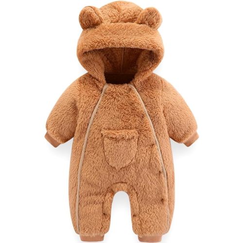 UVIPC Newborn Baby Bear Onesie Baby Fleece Snowsuit Jumpsuit Warm Hooded Outfits Double Line Design