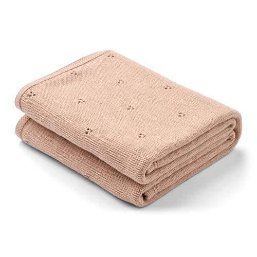 Huxie Organic Cotton Blanket 30" x 40" - Pointelle Knitted Baby Blankets for Boys and Girls - Light and Soft Blanket for Babies (Blush)