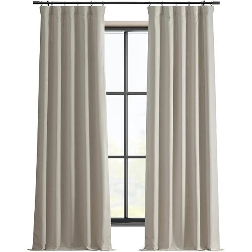 HPD HALF PRICE DRAPES Solid Thermal Insulated Blackout Curtains for Bedroom 96 Inches Long Curtain (1 Panel) Signature Blackout Linen Window Curtains for Living Room, 50W x 96L, Caravan Beige