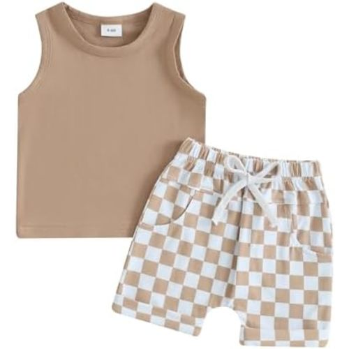 Kupretty Baby Boy Summer Clothes Sleeveless Tank Tops Vest T-Shirt + Casual Shorts Toddler Outfits Set