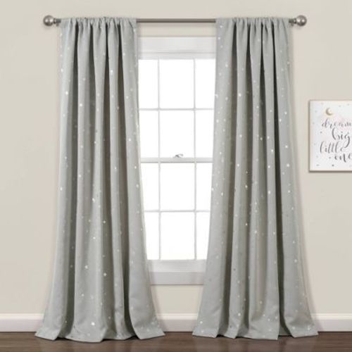 Set Of 2 52"x63" Kids' Star Blackout Window Curtain Panels Light Gray - Lush Décor