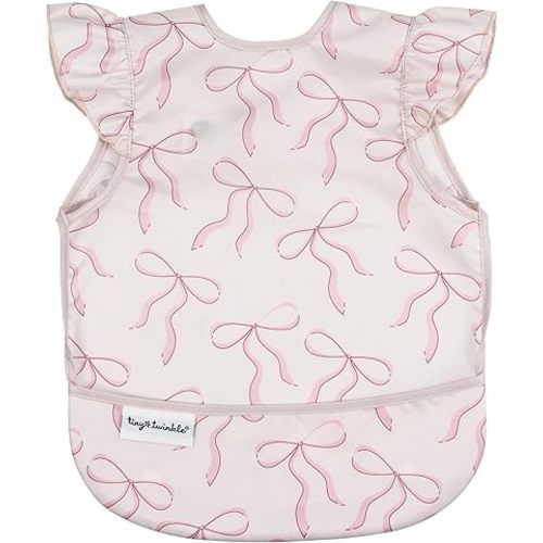 Tiny Twinkle Mess Proof Baby Bib for Girls | Waterproof Toddler Bib for Eating | Baby Apron for Feeding | Machine Washable | Perfect Shower Gift (Bows, 6–24M)