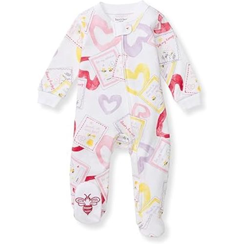 Burt's Bees Baby Girls Zip Front One-Piece Pajamas, Sleep & Play Loose Fit, 100% Organic Cotton, Newborn