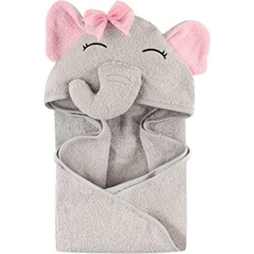 Hudson Baby Unisex Baby Cotton Animal Face Hooded Towel, Pretty Elephant, One Size