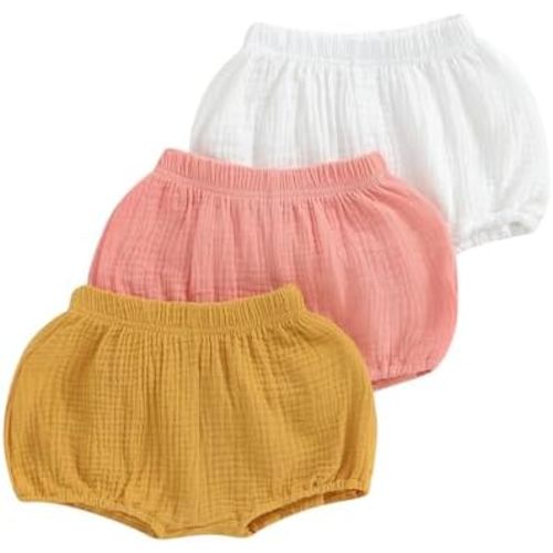 3 Pack Baby Boy Girl Summer Shorts Solid Color Cotton Linen Bubble Bloomers Shorts Toddler Elastic Short Pants