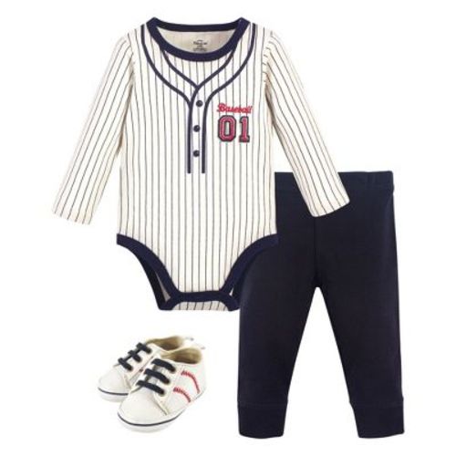 Little Treasure Baby Boy Cotton Bodysuit, Pant and Shoe 3pc Set, Baseball Uniform, 12-18 Months