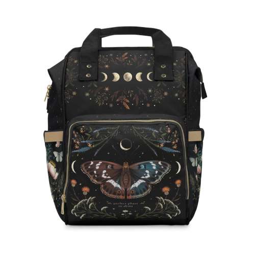 MYSTICAL CELESTIAL BUTTERFLY Diaper Backpack, Magical Woodland Diaper Bag, Nature Lover Gift, Moth & Moon Witchy Backpack, Blooming Flowers