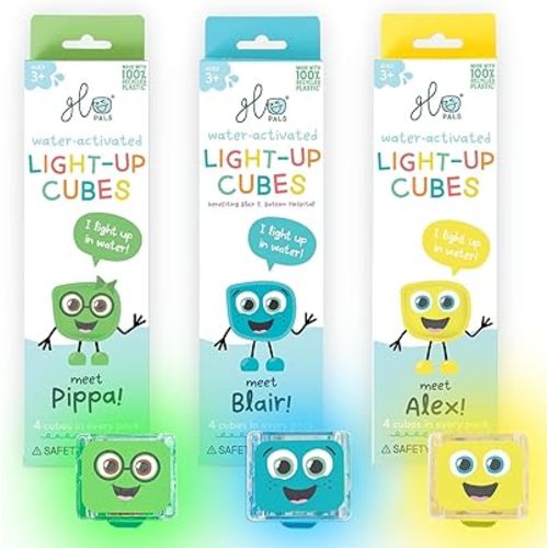 Glo Pals Water-Activated Light-Up Cubes Bundle for Sensory Play (Extraordinary Earth – Green, Yellow + Blue)