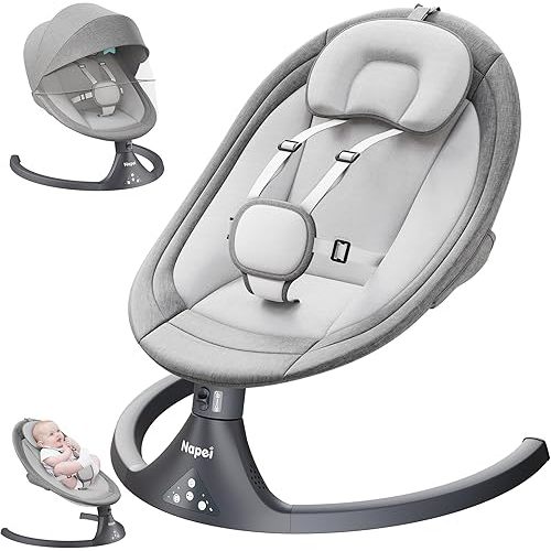 Baby Swings for Infants to Toddler, Electric Baby Swing and Infant Swings for Newborn, 10 Music with Remote Control and Bluetooth, 5 Swing Angles with Gentle Speed, 2 Seat Position, 0-9 Month (Gray)