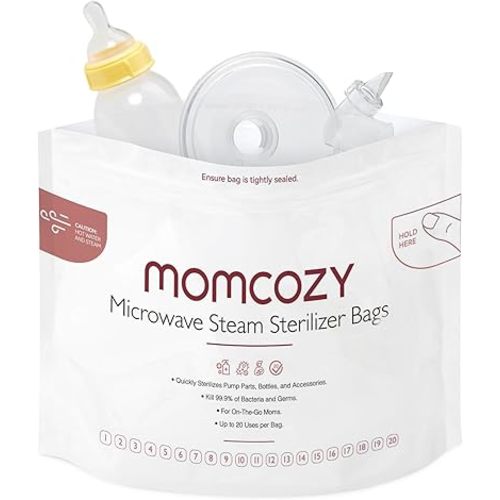 Momcozy Microwave Steam Sterilizer Bags, 15 Count Travel Sterilizer Bags Reusable for Breast Pump Part/Baby Bottle, 20 Uses Per Bag, Breastpump Accessories for Momcozy S9 Pro/S12 Pro/V1/V2
