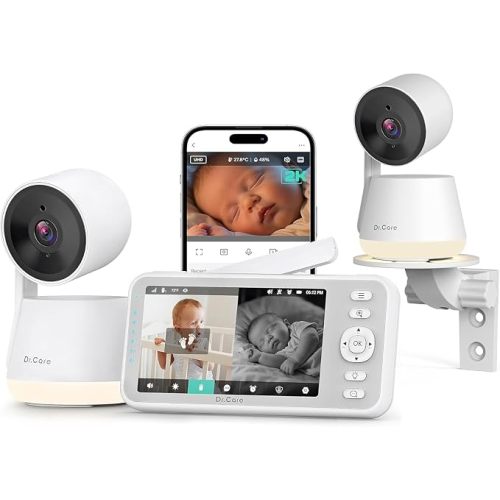 Dr.Care LumiView 5" Smart WiFi Baby Monitor with 2 Cameras,1080P Split View | Privacy Mode, 2K Camera App Control, 5000mAh Removable Battery, Cry & Motion Alerts, HD Night Vision,Multi-User,1279ft Rang