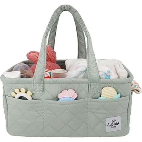 Adonia & Co Diaper Caddy Organizer – Large Baby Nursery Organizer for Newborn Essentials – Portable, Stylish & Machine Washable (Green)