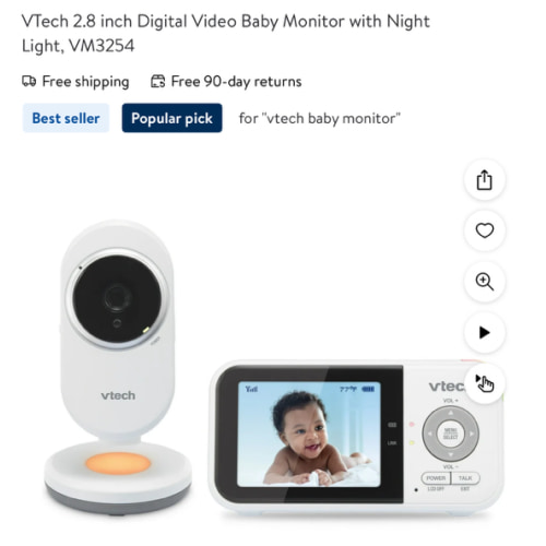 VTech 2.8 inch Digital Video Baby Monitor with Night Light, VM3254 - Walmart.com