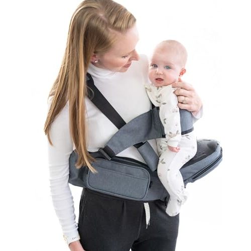 Baby Hip Carrier with Strap, Insulated Bottle Holder, & Storage Pocket - Adjustable Toddler Hip Carrier for Baby to Big Kid w/Cooling Seat Cushion - Versatile Hip Baby Carrier with Seat & Safety Belt