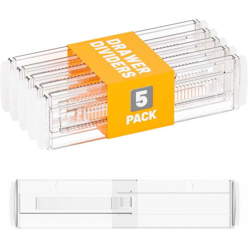 5 Pack 3.2 Inch Shallow Acrylic Drawer Divider for Clothes -Expandable from 12.3-17''-Adjustable Dresser Drawer Divider for Baby Clothing,Underwear,Clear in Drawer Separators for Kitchen,Office