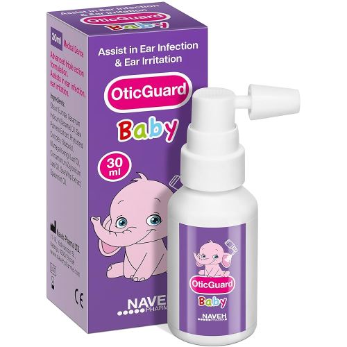 NAVEH PHARMA® Otic Guard Baby - Natural Ear Spray Drops | Organic Herbal Sweet Oil Blend 3 in 1| Itchy Ear, Swimmer's Ear, & Ear Wax Removal | Clogged Ears | 1 Fl Oz