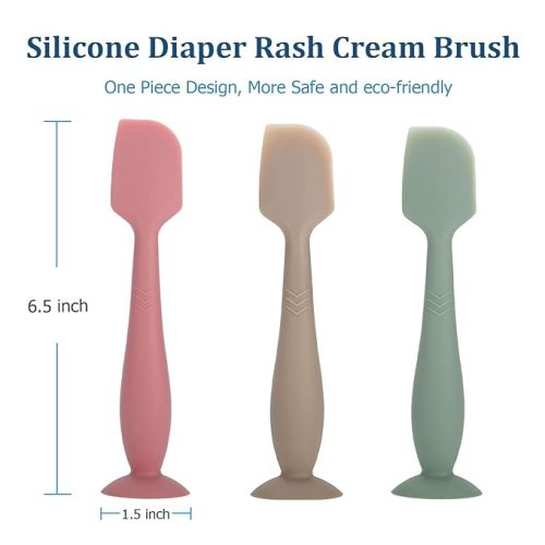 Baby Diaper Cream Spatula, Seeway 3 pack Baby Butt Paste Spatula, Diaper Cream Applicator, Silicone Butt Spatula for Newborn Babies (dark pink, green, brown) - red+brown+green