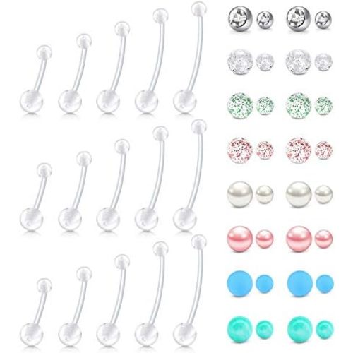 Longita Plastic Pregnancy Belly Button Rings Long Bar Navel Rings for Maternity Sport Pregnant Women Flexible Clear Belly Piercing Retainer Different Length bar and Balls for Replacement 10-32mm