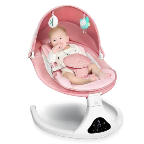 Electric Baby Swing for Infants to Toddler| Portable Infant Swing with Remote Control, Swing with 5 Speeds, 3-Point Harness for Baby Boy Girl (Pink)