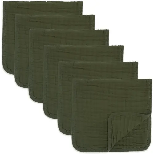 Muslin Burp Cloths Large 100% Cotton (Kelp, 6-Pack, 20" X10")