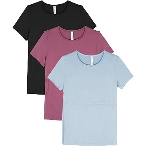 Sosolism 3 Pack Nursing Top Summer Short Sleeve Breastfeeding Shirts for Women Casual Round Neck Pumping Tshirts