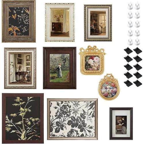 10 Pcs Vintage Picture Frames for Wall or Tabletop Display, French Country Photo Frames Vintage Antique Wall Art Set for Gallery Bedroom Living Room Decor