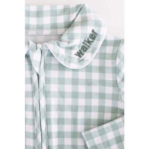 Peter Pan Collar Zipper Footie | Moss Gingham