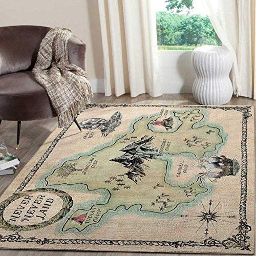 Peter Pan Never-Land Map Area Rug - Kids Room Carpet - Magical Adventure Floor Mat - Nursery Decor Rectangle Rug - Fantasy Themed Home Decor (Medium)