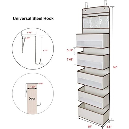 Univivi Door Hanging Organizer Nursery Closet Cabinet Baby Storage with 5 Large Pockets and 3 Small PVC Pockets for Cosmetics, Toys and Sundries (6 Layers - Beige)…