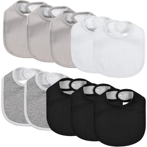 10 Pack Cotton Snap Bibs for Baby Boy Girl, Super Soft Drool Bibs for Teething and Feeding