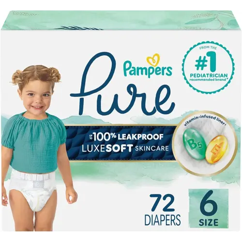 Pampers Baby Diapers - Pure Protection - Size 2, 74 Count, for up to 100% Leakproof, Premium Plant-based Skin Protection